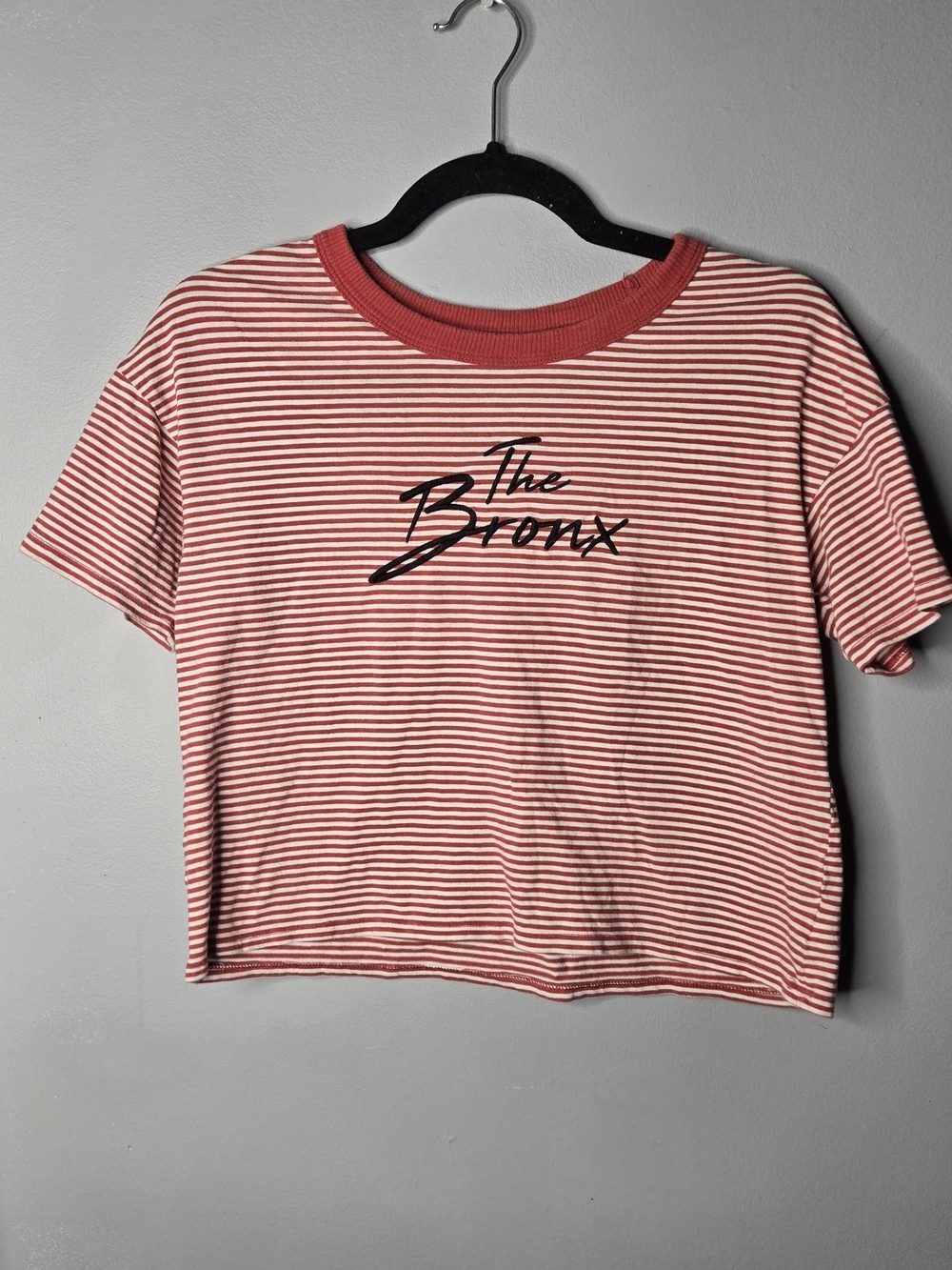 American Eagle "The Bronx" Red & White Striped Cropped Graphic Tee | XS